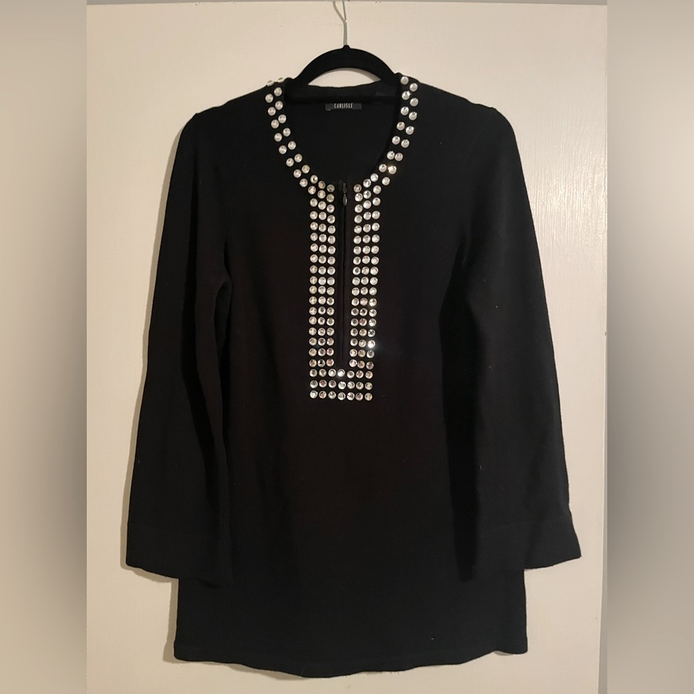 Black medium- to heavyweight bejeweled tunic - S/M